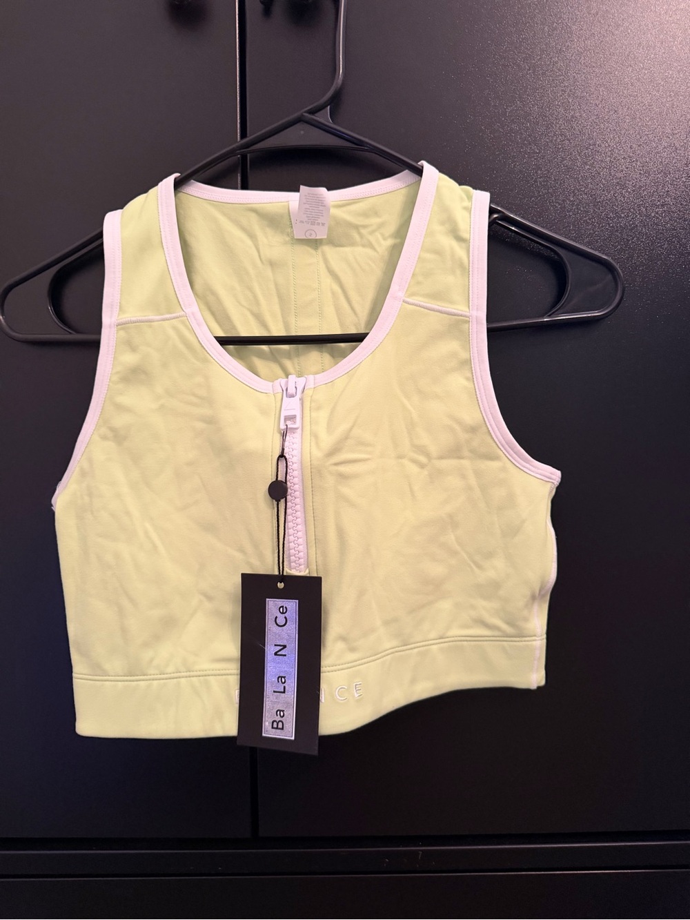 Balance Athletica Lime Zip-Front Crop Top with White Trim